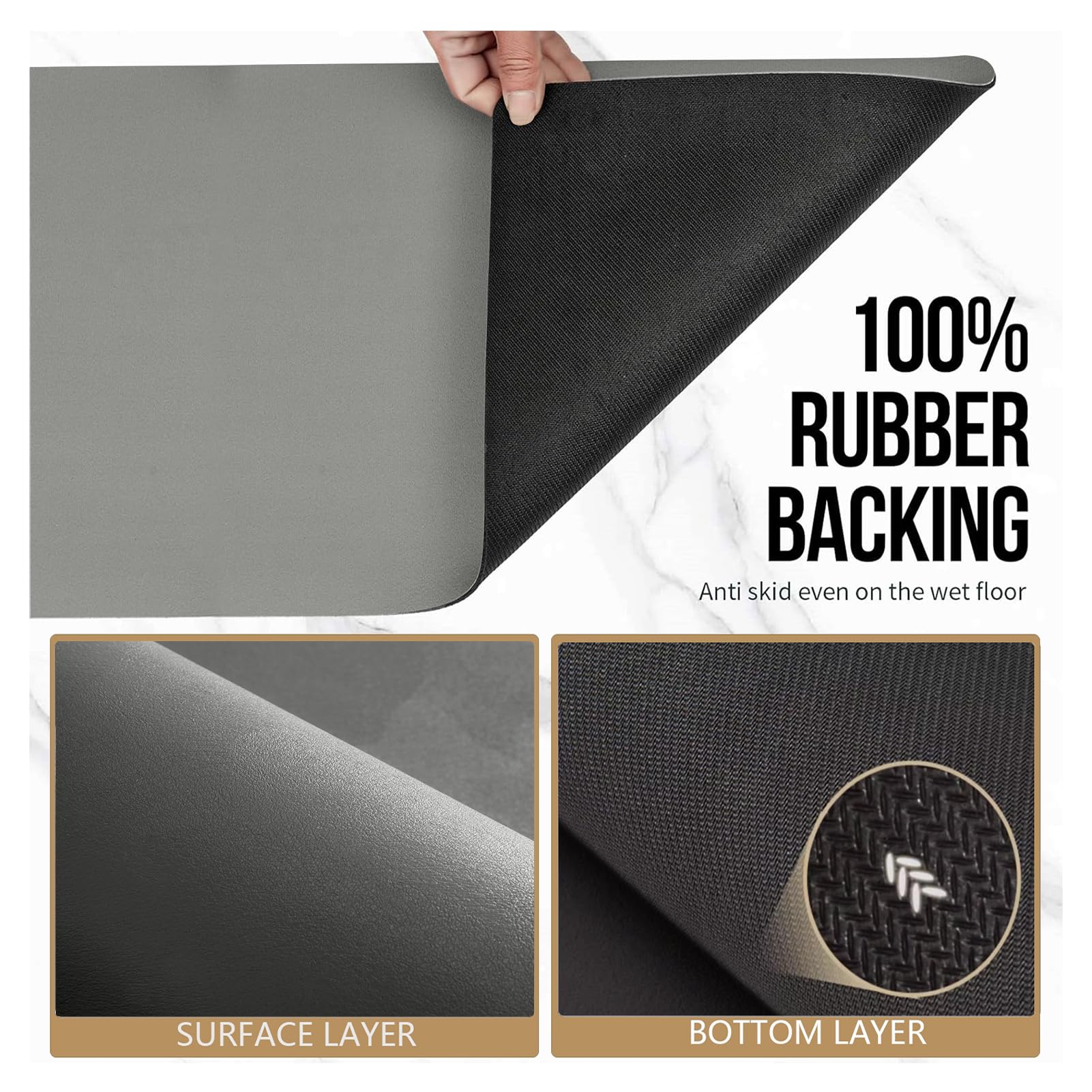 Coffee Mat Bar Hide Stain Absorbent Drying Mat With Waterproof Rubber Backing - Fits Under Coffee Maker, Machine, Pot, Espresso Machine - Bar Accessories (Grey, 12"x19")