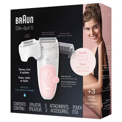 Braun Silk-épil 5 Women's Epilator for Hair Removal/Hair Remover, Attachments for Razor, Trimmer and Massage for Body, Bag, 5-625, White/Grey