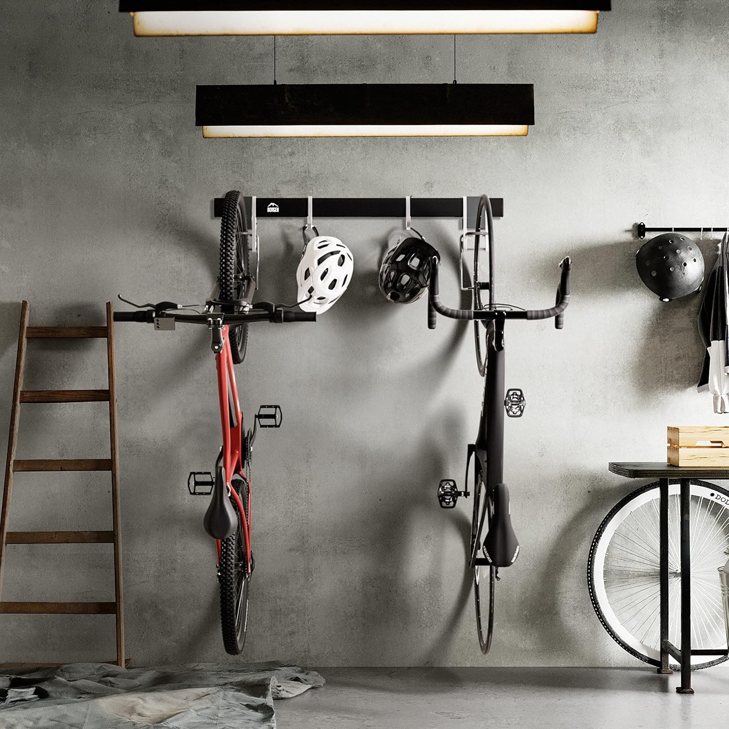 Borgen bike wall mount for 4 Bikes with Accessories