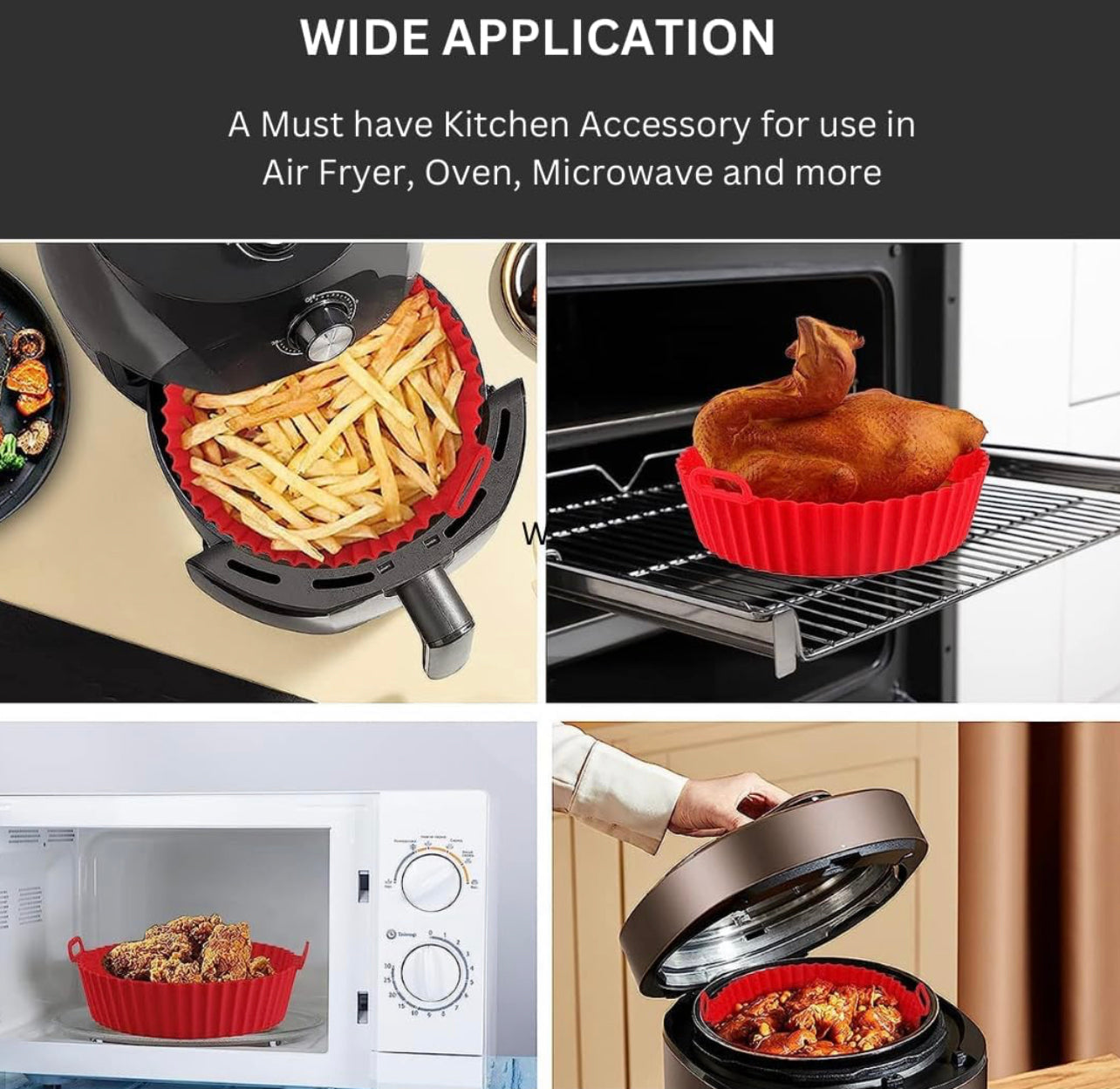 2-Pack Silicone Air Fryer Liners Reusable (8in red & 8.66in black) W/ 1 pair of Mitts Heat-Resistance, Silicone Air Fryer Basket replacement of Parchment Paper Fits 3-5QT (8in) & 5QT or above (8,66in)