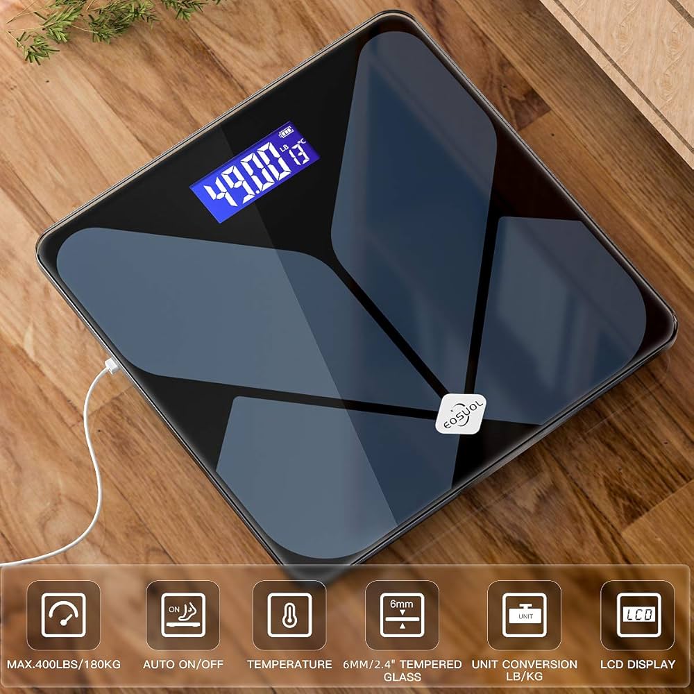 Bathroom Scales for Body Weight,Rechargeable Battery and Temperature Display