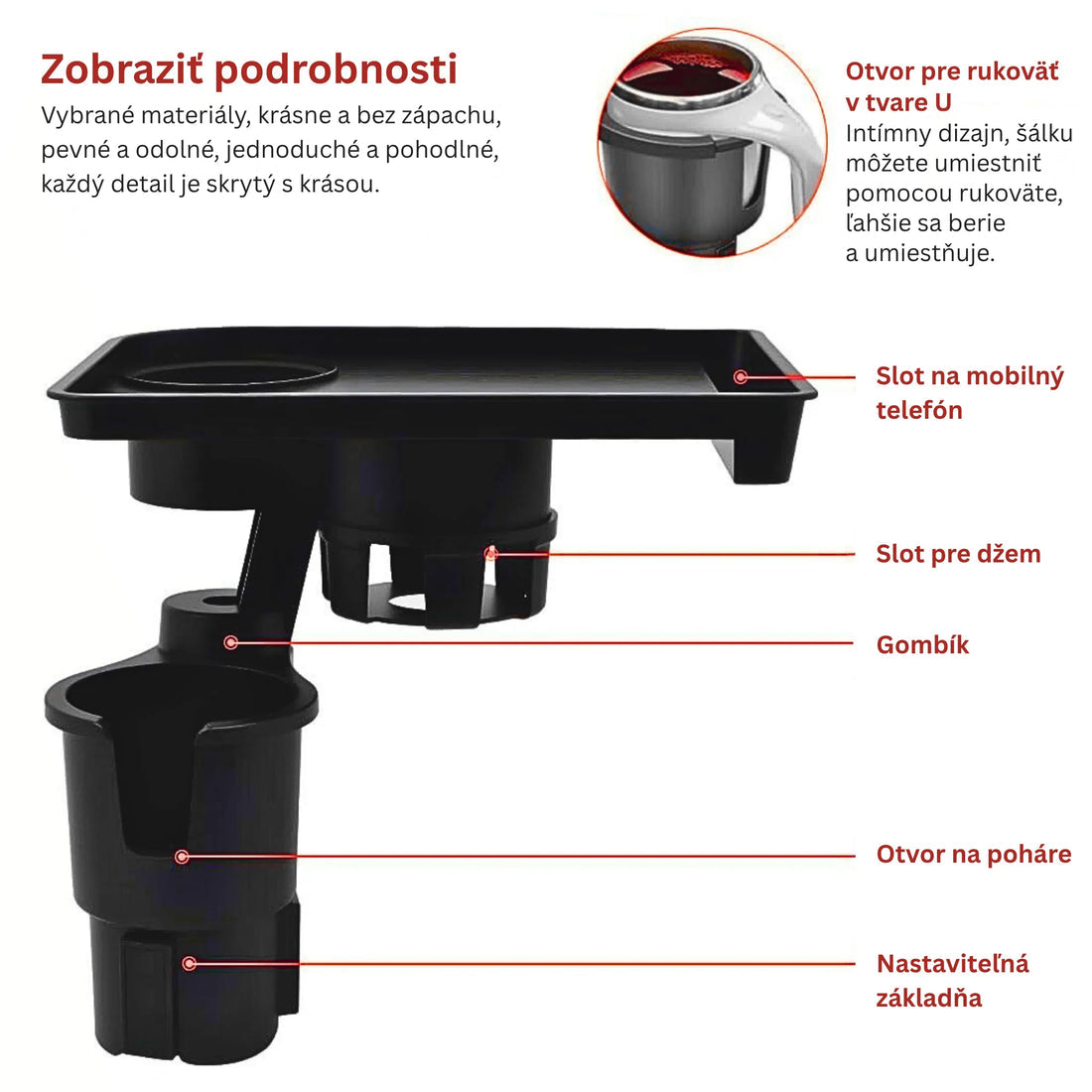 Car Cup Holder Expander with Detachable Food Tray