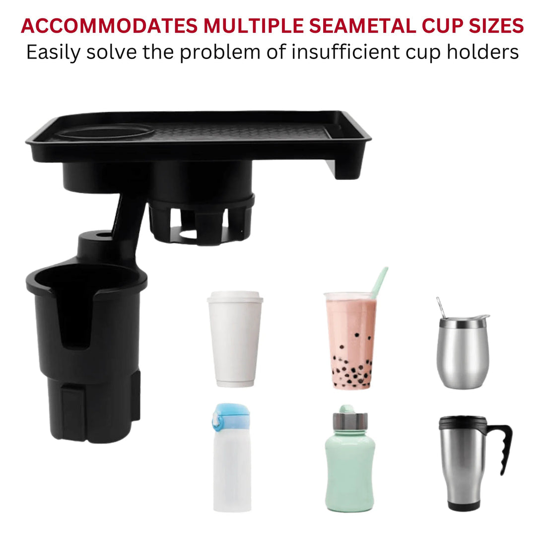 Car Cup Holder Expander with Detachable Food Tray