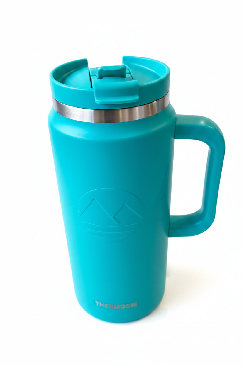 AHRMOSIS 64 Oz Tumbler with Handle and Straw Half Gallon Water Bottle Stainless Steel Travel Mug for Hot & Cold Drinks-Blue