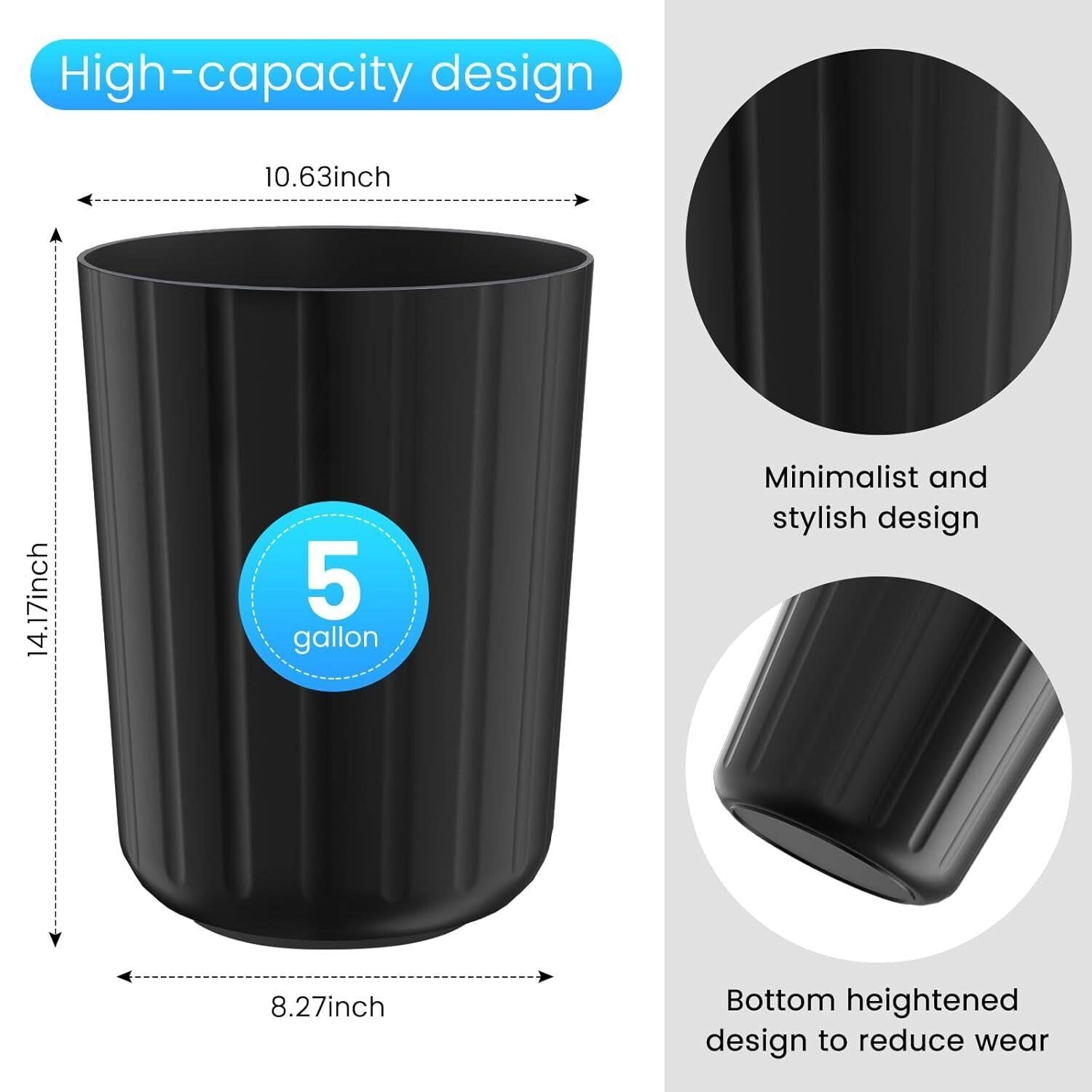 2-PACK 5 GAL Plastic Round Waste Bin, Black