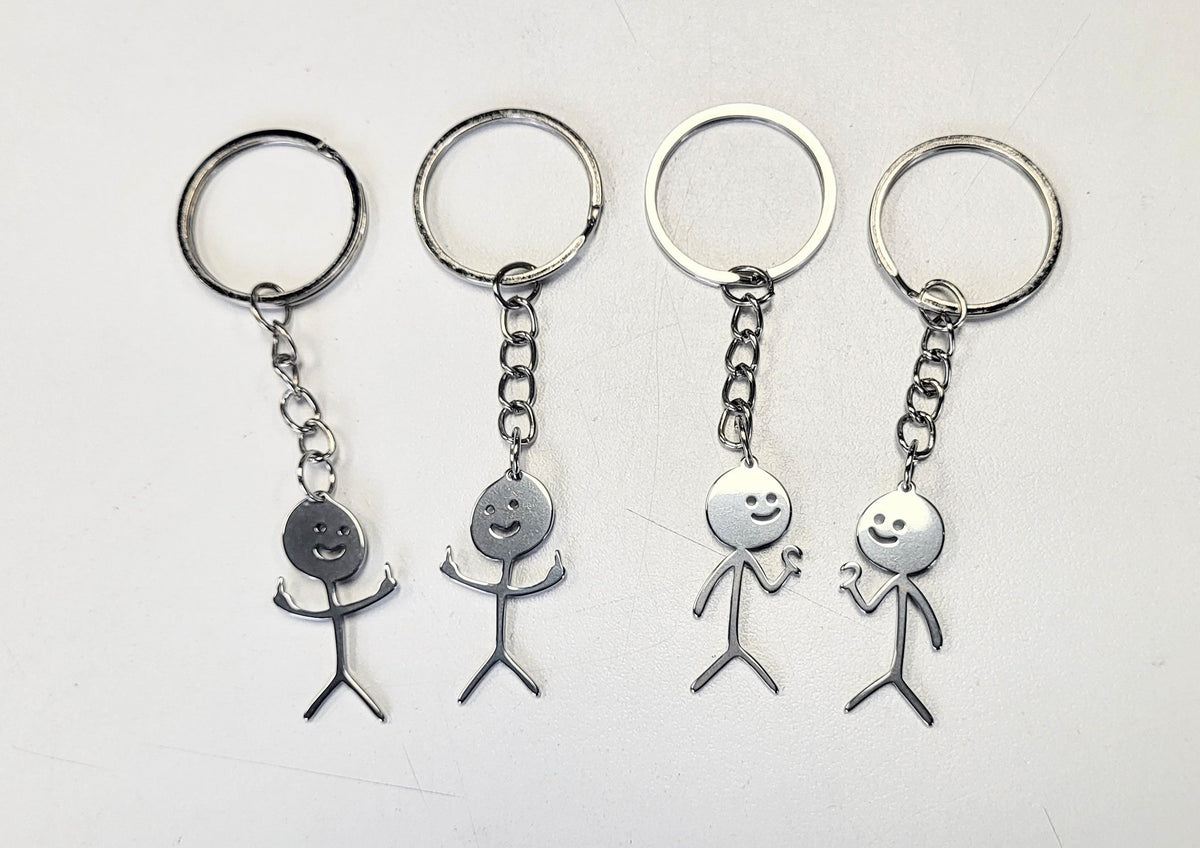 4PCS FUNNY FACE KEYCHAINS, SILVER