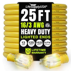 25ft Power Outdoor Extension Cord & Indoor - Waterproof Electric Drop Cord